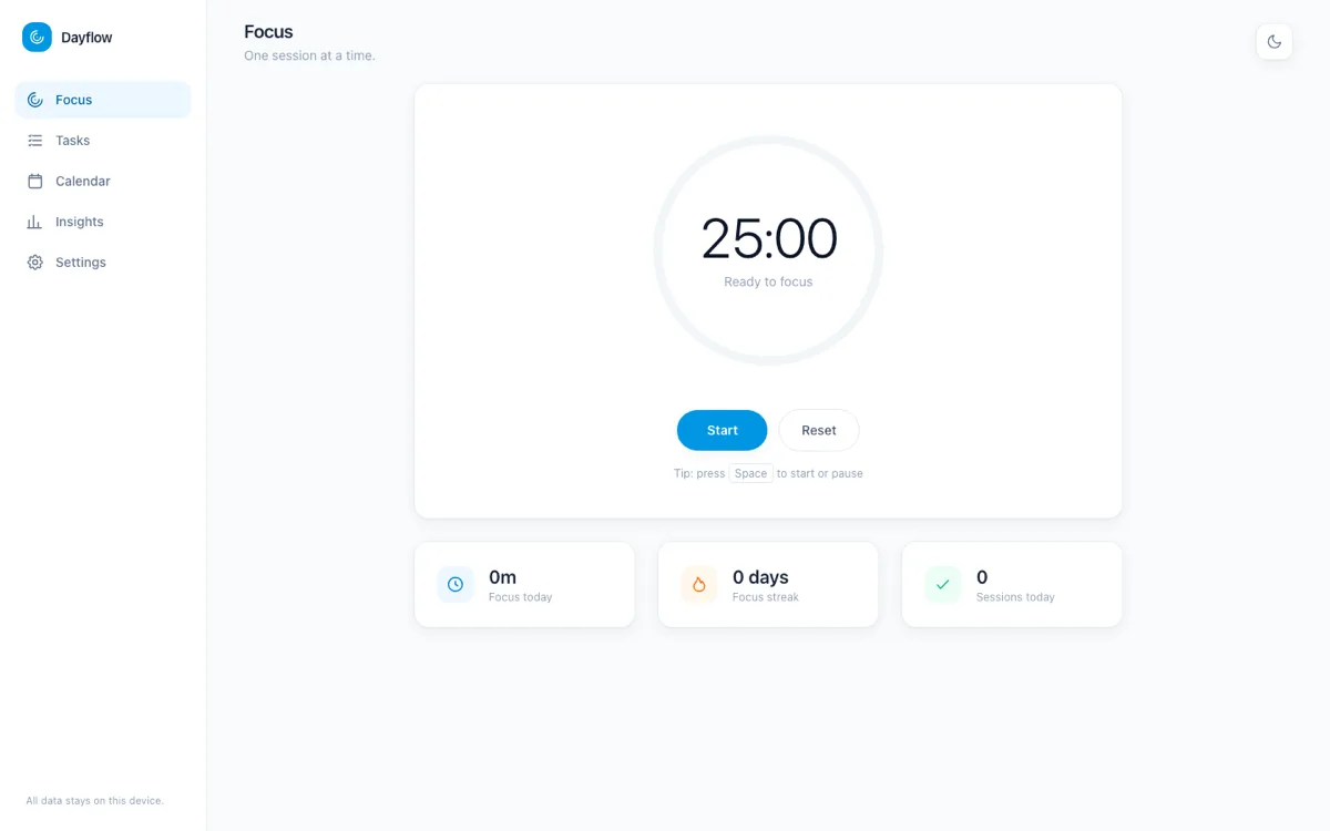 Dayflow — Tagesplanung ohne Konto