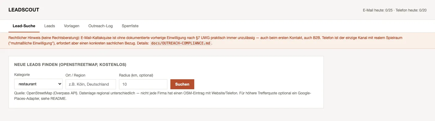 leadscout — Kaltakquise-Werkzeug für die eigene Agentur — Ansicht 1